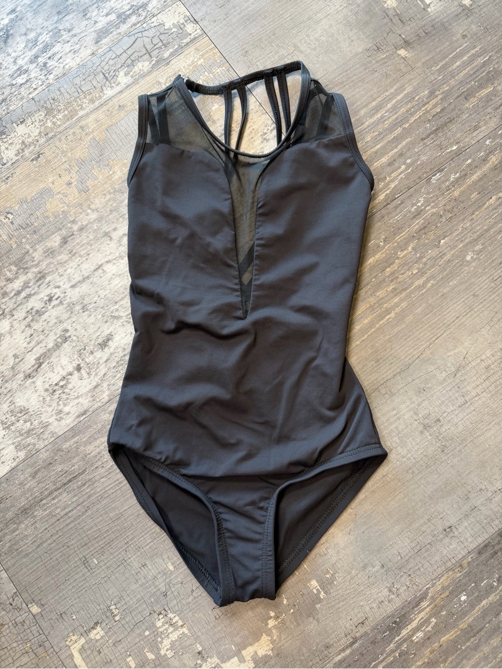 Girls' Black Mesh-Inset Leotard
